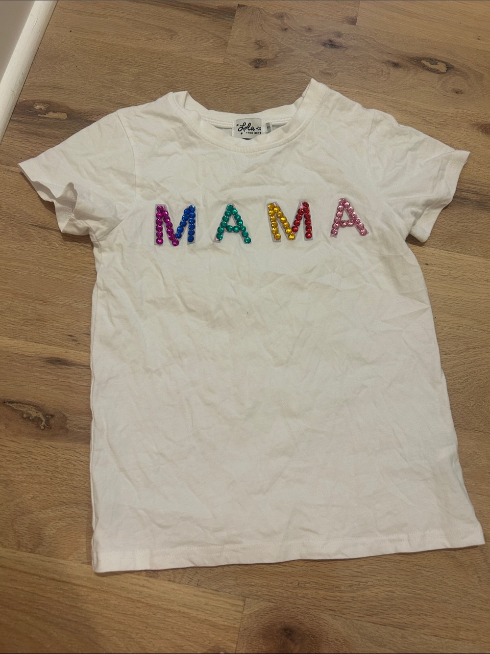 Lola + The Boys White Short-Sleeve Tee with Rainbow Sequin MAMA